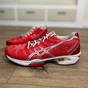Asics Women’s Gel Solution Speed Red and Silver Tennis/Pickleball Shoes